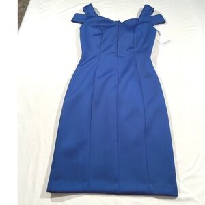 Calvin Klein Womens Blue Cold Shoulder Sheath Cocktail Dress CD8C167P Size 4 NWT